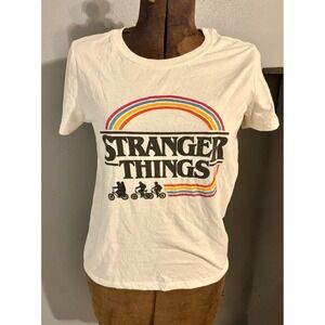 Netflix Stranger Things Graphic Tee White Rainbow Bike Silhouette Shirt Large